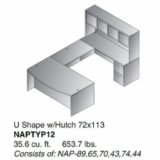 U Shape Office Desk Suite w/Hutch 72inch x 113inch in Espresso/Urban Walnut