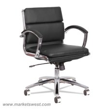 Neratoli Low-Back Swivel/Tilt Chair, Black Soft-Touch Leather, Chrome Frame