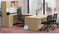 U Shape Office Desk Suite 71" x 112" Bow Front Hutch