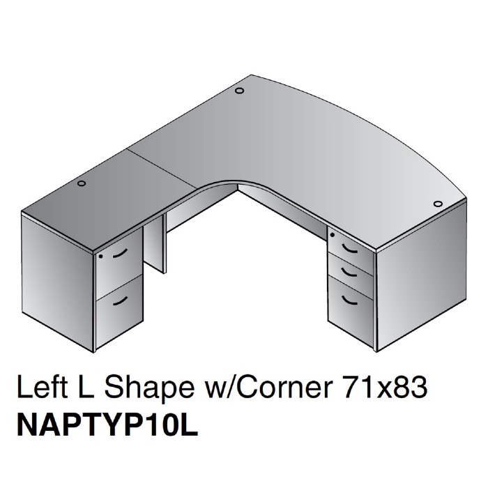 Left L Shape Bow Desk W Curved Corner 71x83 Cherry Or Mahogany