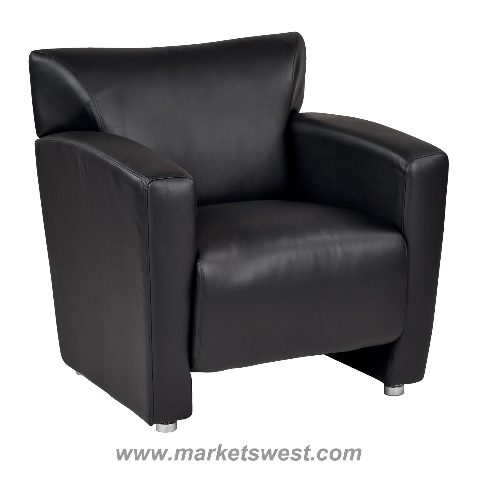 Black Faux Leather Club Chair With Silver Finish Legs