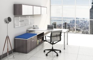Preconfigured Elements Plus Workstation, With Desk, Cabinets, and Whiteboard