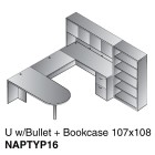 U-Shape Desk Suite w-Bullet + Bookcase 107x108, Espresso or Urban Walnut Finish